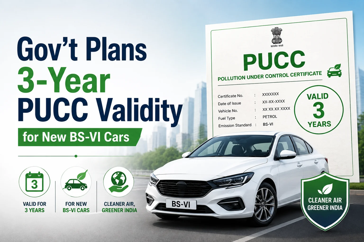 BS6 vehicle PUCC validity 3 years MoRTH emission certificate renewal India